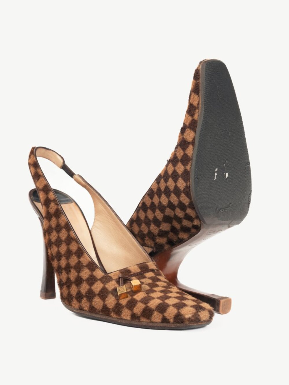 Louis Vuitton Vintage Damier Ebene Calf-Hair Slingback Pumps - Picture 4 of 11